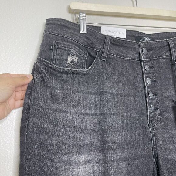 Judy Blue Skinny Jeans 20 Black Knee Distress Button Fly Stretch High Rise Denim - Picture 3 of 11